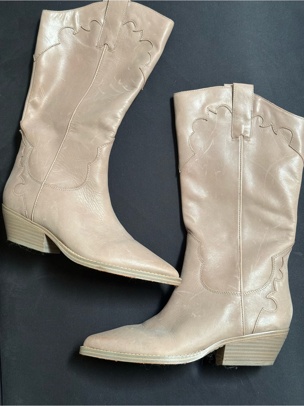 Marc Fisher Beige Lace-Up Western Mid-Calf Boots